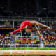 Biles competing on the balance beam at the Rio 2016 Olympics. 